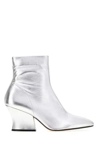 Jil Sander Metallic Leather Block-heel Boot In Silver