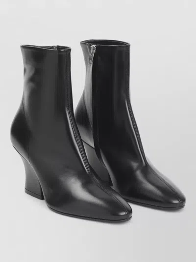 Jil Sander Lune Leather Ankle Boots Curved Heel In Black