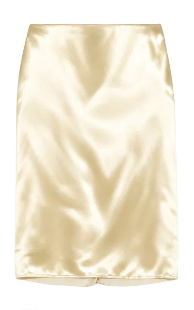Jil Sander Lustrous Satin Midi Skirt In Neutral