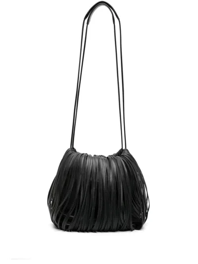 Jil Sander Luxurious Black Calfskin Handbag With Fringe Detail