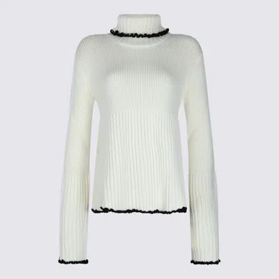 Jil Sander Long Sleeve Turtleneck Contrast Trim In White