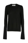 Jil Sander Cotton Blend Crew-neck Sweater With Flared Sleeves In 001