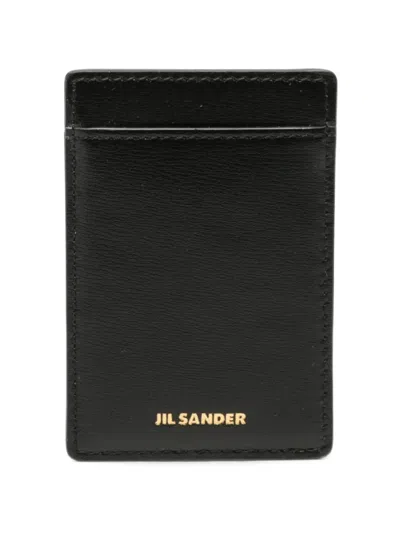 Jil Sander Magnetic Leather Card Holder In Black