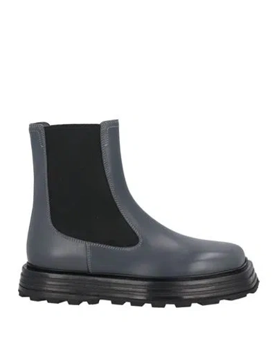 Jil Sander Man Ankle Boots Lead Size 8 Leather, Elastic Fibres In Grey