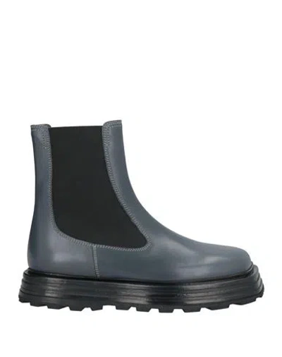 JIL SANDER JIL SANDER MAN ANKLE BOOTS NAVY SIZE 7 LEATHER, ELASTIC FIBRES