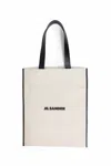 Jil Sander Natural White Cotton Border Book Tote Bag In Beige