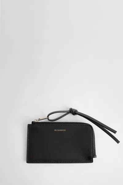 Jil Sander Embossed-logo Leather Card Holder In Black
