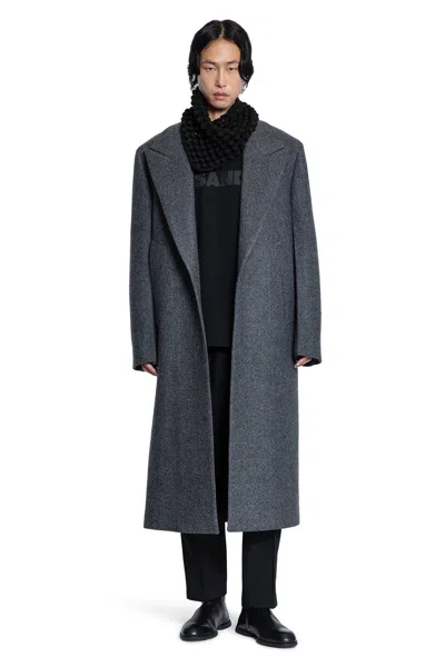 Jil Sander Wool Gabardine Tailored Coat In Gray