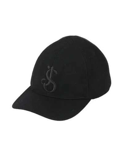 Jil Sander Man Hat Black Size Xl Cashmere, Calfskin