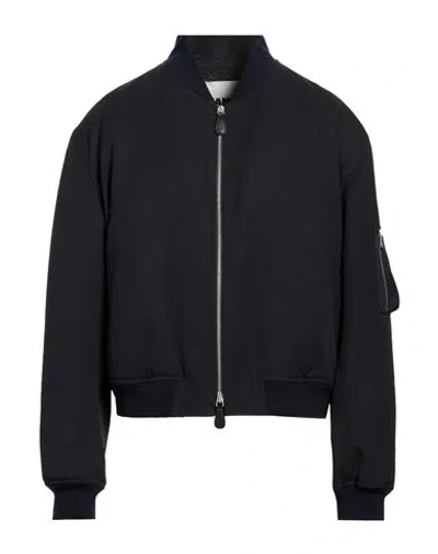 Jil Sander Man Jacket Navy Size 38 Wool, Ovine Leather In Blue