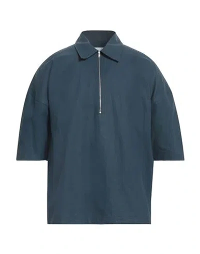 Jil Sander Man Shirt Slate Blue Size 15 ½ Linen, Cotton In Blue