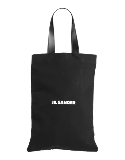 Jil Sander Logo Print Cotton-linen Blend Tote Bag In Black