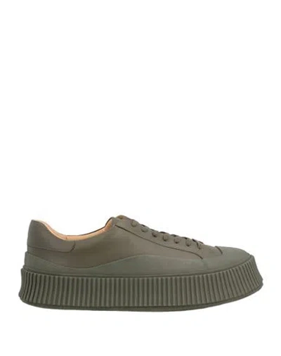 Jil Sander Lace-up Leather Platform Sneakers In Verde