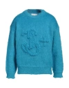 Jil Sander Man Sweater Azure Size 40 Mohair Wool, Polyamide In Blue
