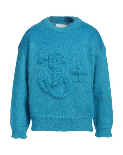 Jil Sander Man Sweater Azure Size 40 Mohair Wool, Polyamide In Blue