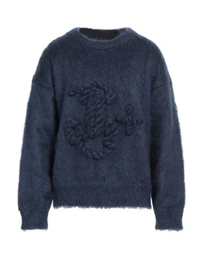 Jil Sander Man Sweater Midnight Blue Size 38 Mohair Wool, Polyamide In Blue