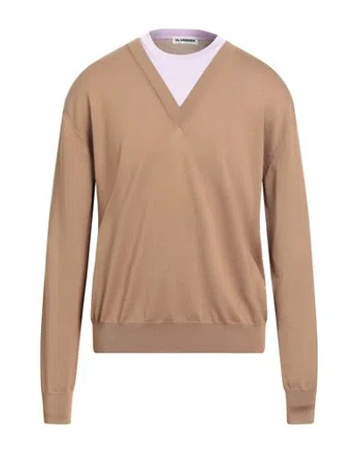 Jil Sander Man Sweater Sand Size 40 Virgin Wool, Polyester In Brown