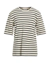 Jil Sander Black And White Striped Short Sleeve T-shirt In Beige