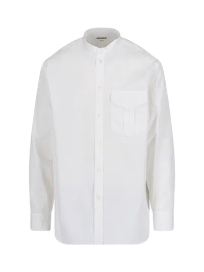 JIL SANDER MANDARIN COLLAR SHIRT - WHITE