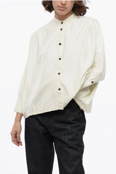 Jil Sander Mandarin Collar Silk Blend Shirt In White