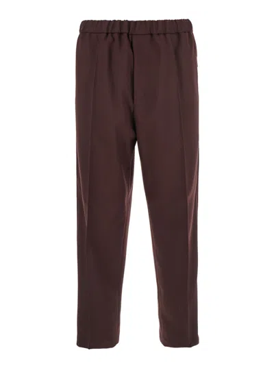 JIL SANDER MAROON ELASTICATED WAIST TROUSERS
