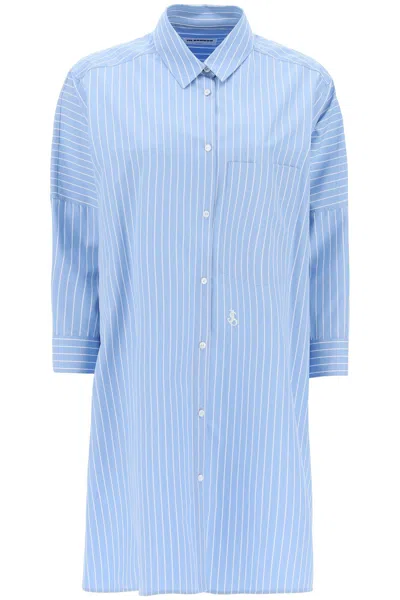 Jil Sander Maxi Shirt In Striped Poplin In Blue Sky (light Blue)