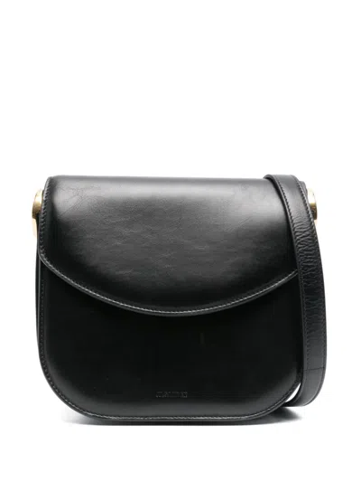 Jil Sander Medium Coin Leather Bag In Schwarz