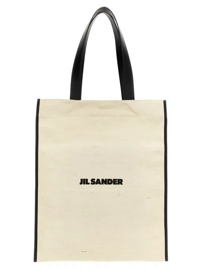 Jil Sander Medium Flat Shopping Bag In White/black