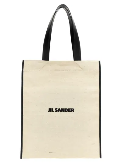 Jil Sander Medium Flat Shopping Bag In White/black