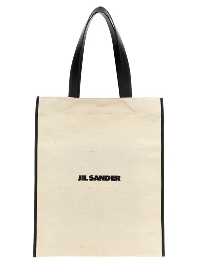 Jil Sander Medium Flat Shopping Bag In White/black