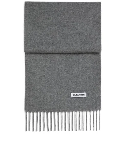 JIL SANDER MEDIUM GREY FRINGED ENDS SCARF