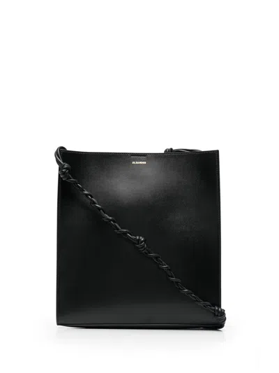 Jil Sander Medium Leather Tangle Shoulder Bag In Black