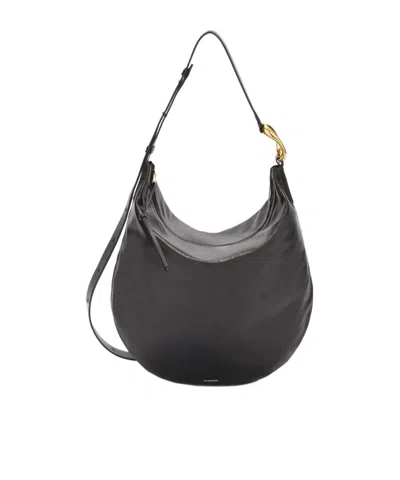 Jil Sander Medium Moon Leather Shoulder Bag In Black