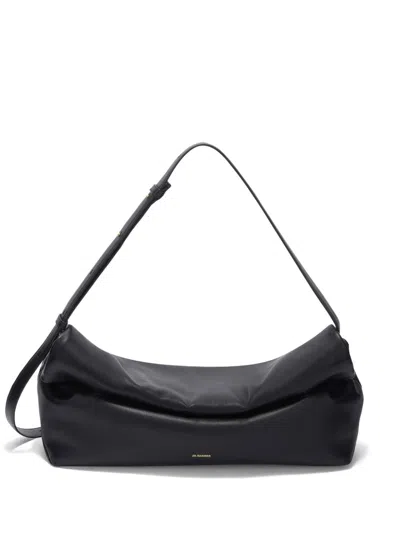 Jil Sander Medium Rollup Leather Shoulder Bag In Black