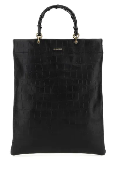 Jil Sander Medium Shopping Leather Handbag With Golden Hardware In Black