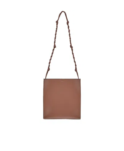 Jil Sander Medium Tangle Leather Shoulder Bag In Brown