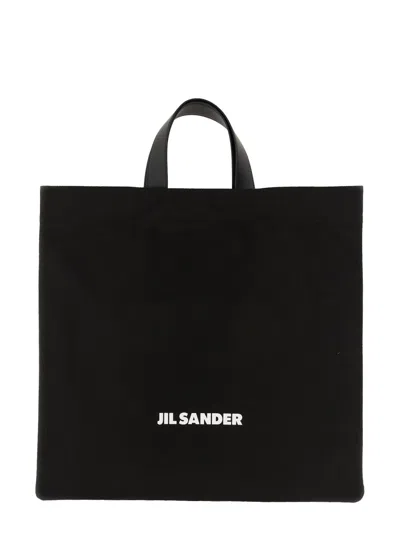 Jil Sander Medium Double Leather Top Handle Tote Handbag In Black