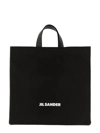 Jil Sander Medium Double Leather Top Handle Tote Handbag In Black