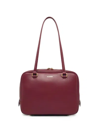 Jil Sander Medium Vision Leather Shoulder Bag In Burgundy