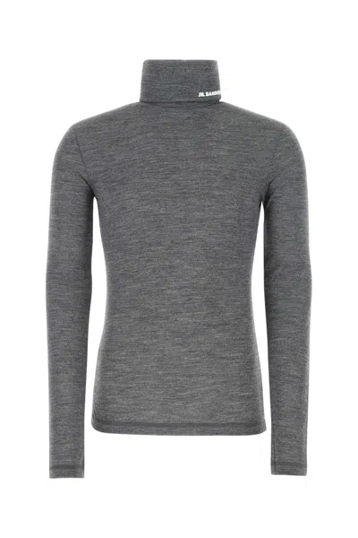 Jil Sander Melange Grey Polyester Blend Sweater In 028