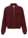 Jil Sander Mélange Wool Bomber Jacket In Burgundy