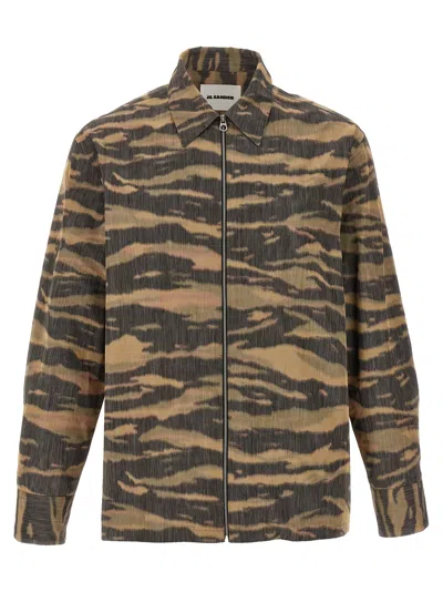 Jil Sander Printed Zip-up Overshirt In Green