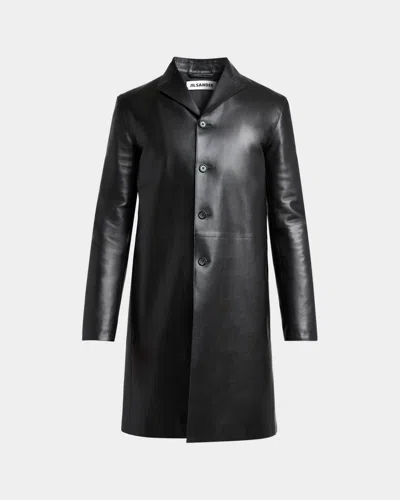 Jil Sander Men & Apos;s Leather Single-breasted Long Sport Coat In Black