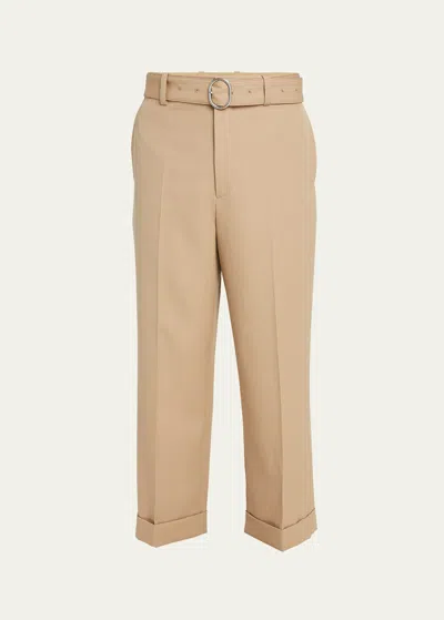Jil Sander Men's Belted Straight-leg Cuffed Trousers In 219 Clay