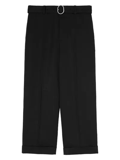 Jil Sander Belted Wide-leg Wool Trousers In Black