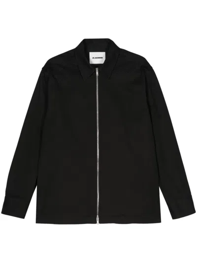 Jil Sander Men's Black Cotton Shirt Jacket With Classic Collar And Zip Fastening