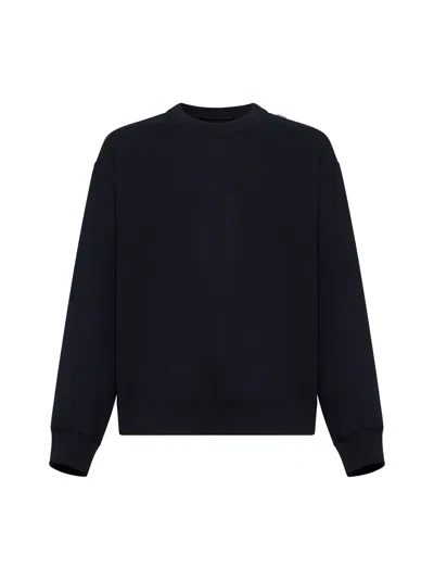 Jil Sander Men Blue Cotton Crewneck Sweatshirt With Logo Label On The Shoulder In Black