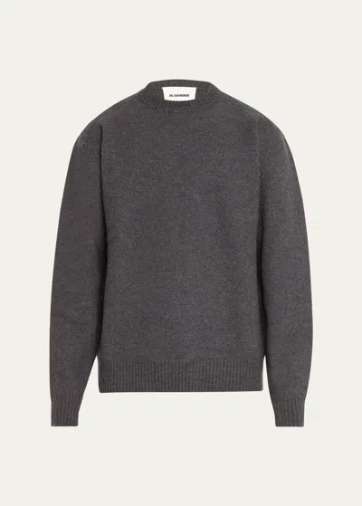 Jil Sander Men's Boiled Wool Crew Sweater In Gray