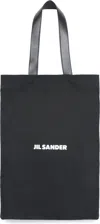 Jil Sander Black Tote Bag With Logo Print In Canvas Woman In Black