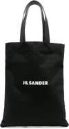 Jil Sander Logo Print Cotton-linen Blend Tote Bag In Black